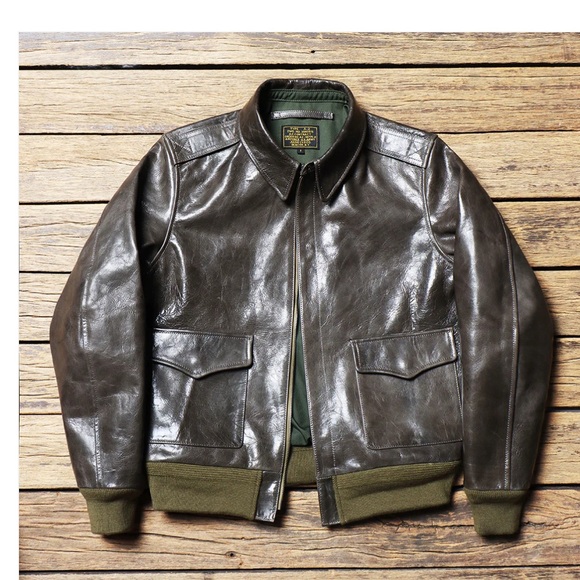 Olive goat skin Bomber Jacket with Ribbed Accents - Picture 13 of 15